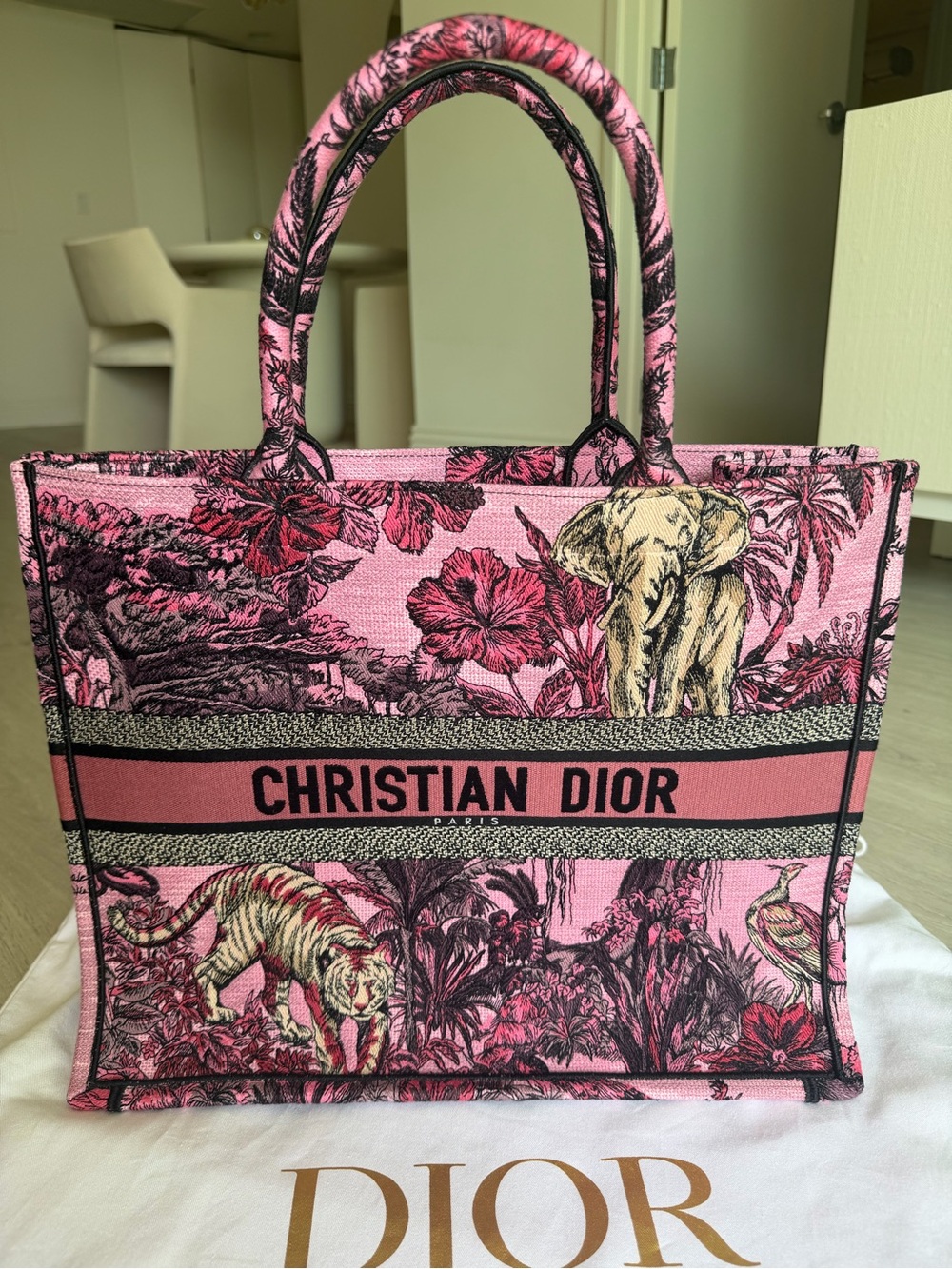 Dior large Pink Embroidered Book Tote
